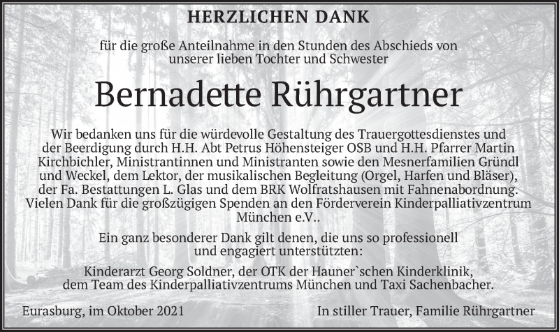  Traueranzeige für Bernadette Rührgartner vom 23.10.2021 aus merkurtz