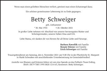 Traueranzeige von Betty Schweiger von merkurtz