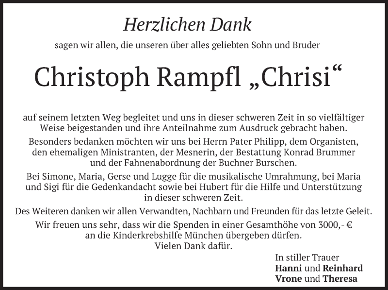  Traueranzeige für Christoph Rampfl vom 30.10.2021 aus merkurtz