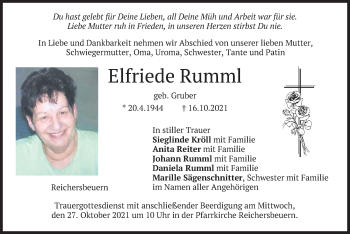 Traueranzeige von Elfriede Rumml von merkurtz