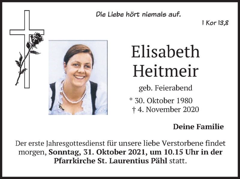  Traueranzeige für Elisabeth Heitmeir vom 30.10.2021 aus merkurtz