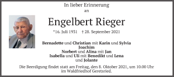 Traueranzeige von Engelbert Rieger von merkurtz