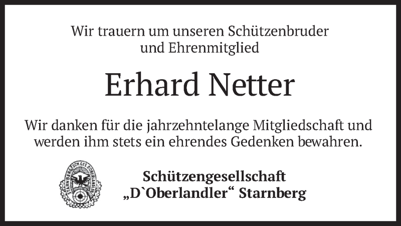  Traueranzeige für Erhard Netter vom 29.10.2021 aus merkurtz