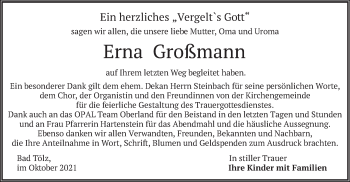 Traueranzeige von Erna Großmann von merkurtz