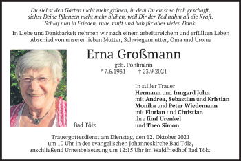 Traueranzeige von Erna Großmann von merkurtz