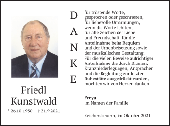 Traueranzeige von Friedl Kunstwald von merkurtz