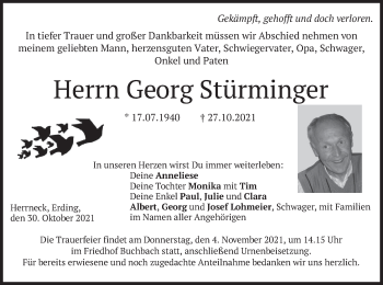 Traueranzeige von Georg Stürminger von merkurtz