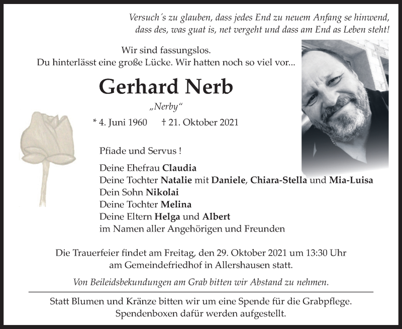  Traueranzeige für Gerhard Nerb vom 27.10.2021 aus merkurtz