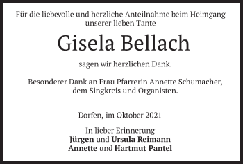 Traueranzeige von Gisela Bellach von merkurtz