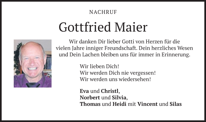  Traueranzeige für Gottfried Maier vom 30.10.2021 aus merkurtz