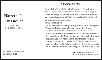 Traueranzeige von Hans Koller von merkurtz