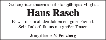 Traueranzeige von Hans Rasch von Das Gelbe Blatt Penzberg