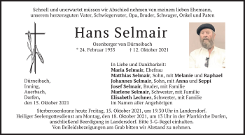 Traueranzeige von Hans Selmair von merkurtz