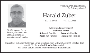 Traueranzeige von Harald Zuber von merkurtz
