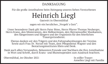 Traueranzeige von Heinrich Liegl von merkurtz