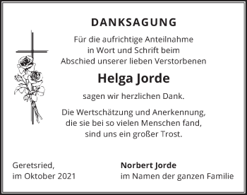 Traueranzeige von Helga Jorde von merkurtz