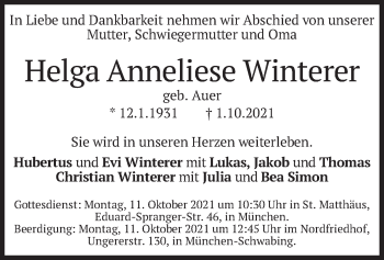 Traueranzeige von Helga Anneliese Winterer von merkurtz