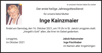 Traueranzeige von Inge Kainzmaier von merkurtz