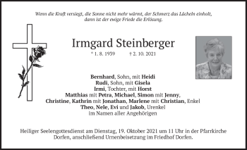 Traueranzeige von Irmgard Steinberger von merkurtz
