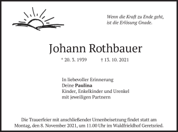 Traueranzeige von Johann Rothbauer von merkurtz