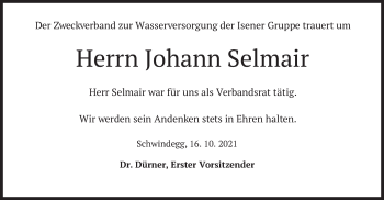 Traueranzeige von Johann Selmair von merkurtz