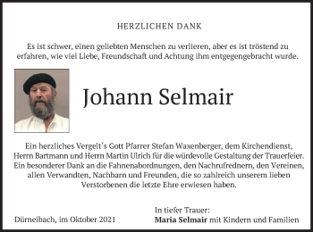 Traueranzeige von Johann Selmair von merkurtz