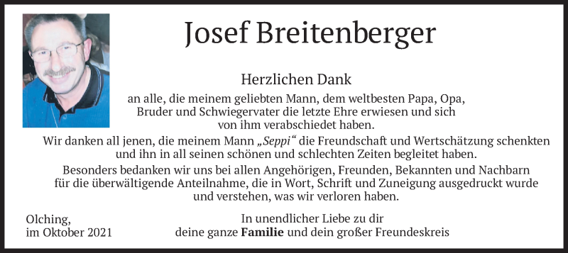  Traueranzeige für Josef Breitenberger vom 30.10.2021 aus merkurtz