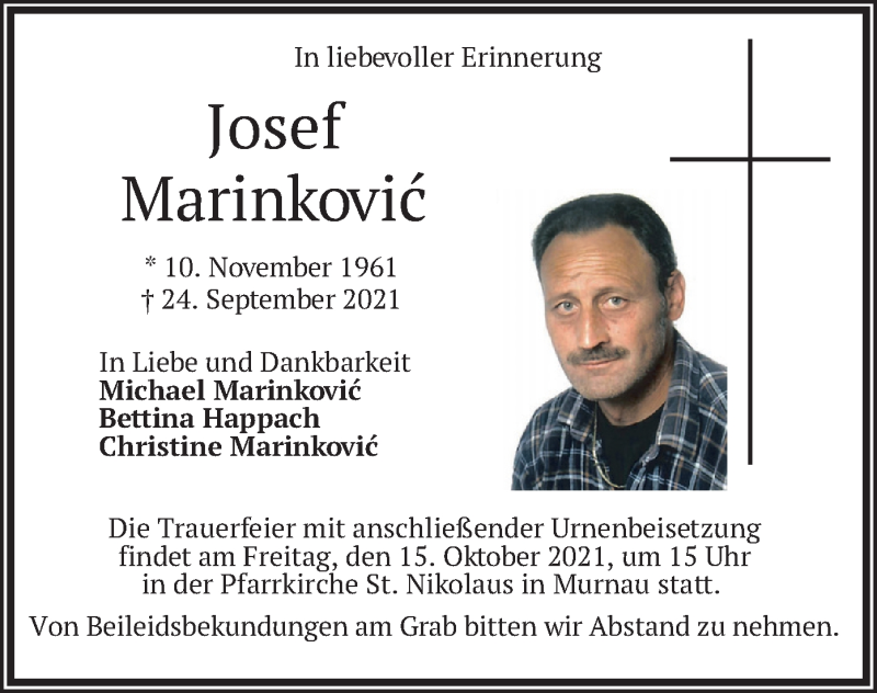  Traueranzeige für Josef Marinkovic vom 09.10.2021 aus merkurtz