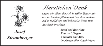 Traueranzeige von Josef Strumberger von merkurtz