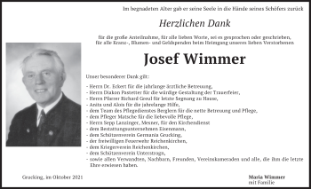 Traueranzeige von Josef Wimmer von merkurtz