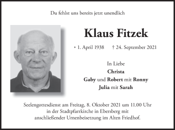 Traueranzeige von Klaus Fitzek