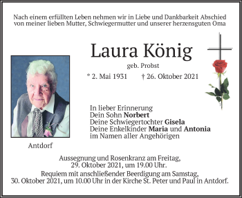 Traueranzeige von Laura König von merkurtz