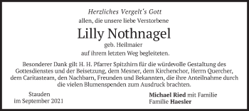 Traueranzeige von Lilly Nothnagel von merkurtz