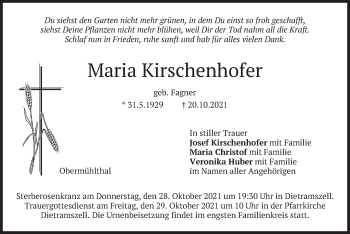 Traueranzeige von Maria Kirschenhofer von merkurtz
