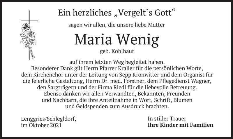 Traueranzeigen von Maria Wenig | trauer.merkur.de