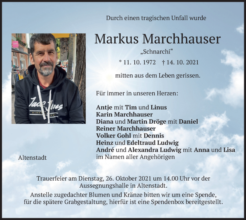  Traueranzeige für Markus Marchhauser vom 23.10.2021 aus merkurtz