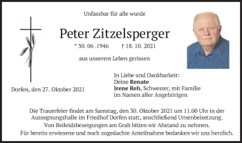 Traueranzeige von Peter Zitzelsperger von merkurtz