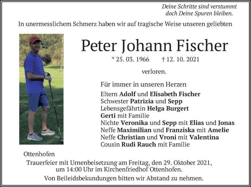  Traueranzeige für Peter Johann Fischer vom 23.10.2021 aus merkurtz