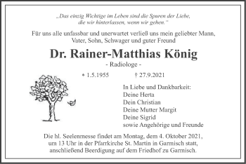 Traueranzeige von Rainer-Matthias König von merkurtz