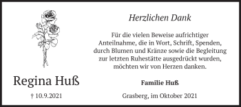 Traueranzeige von Regina Huß von merkurtz