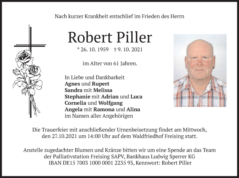  Traueranzeige für Robert Piller vom 23.10.2021 aus merkurtz