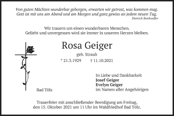 Traueranzeige von Rosa Geiger von merkurtz