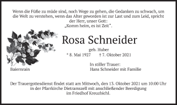 Traueranzeige von Rosa Schneider von merkurtz