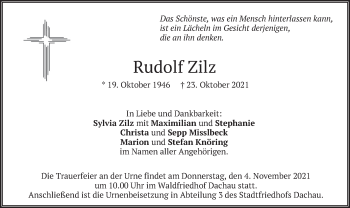 Traueranzeige von Rudolf Zilz