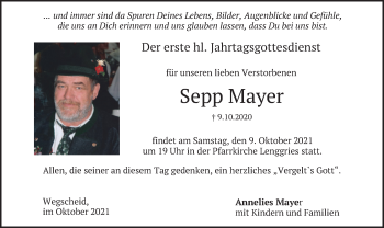 Traueranzeige von Sepp Mayer von merkurtz