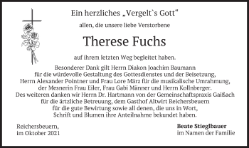 Traueranzeige von Therese Fuchs von merkurtz