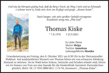 Traueranzeige von Thomas Kiske von merkurtz