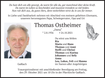 Traueranzeige von Thomas Ostheimer von merkurtz
