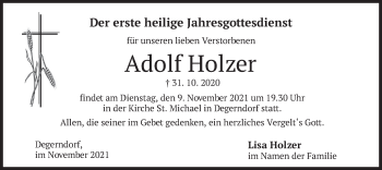 Traueranzeige von Adolf Holzer von merkurtz