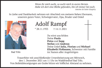 Traueranzeige von Adolf Rampf von merkurtz